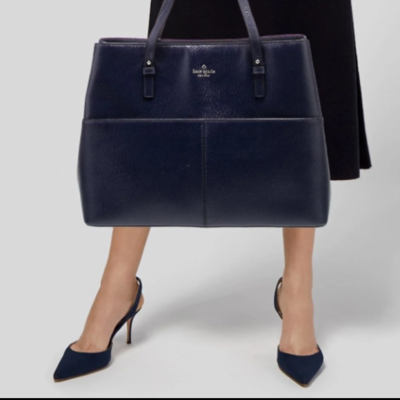 Kate Spade ♠️ NY Navy Calf Leather Grand Street Gabriel Tote - Picture 1 of 7